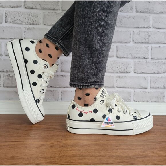 ❤️Chuck Taylor All Star Lift Platform Polka Dots 8.5 Women Shoes White A10689C❤️ - Picture 3 of 16
